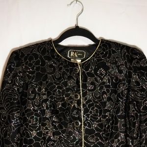 Velvet Floral Jacket Blazer Top Size Small 6 EUC